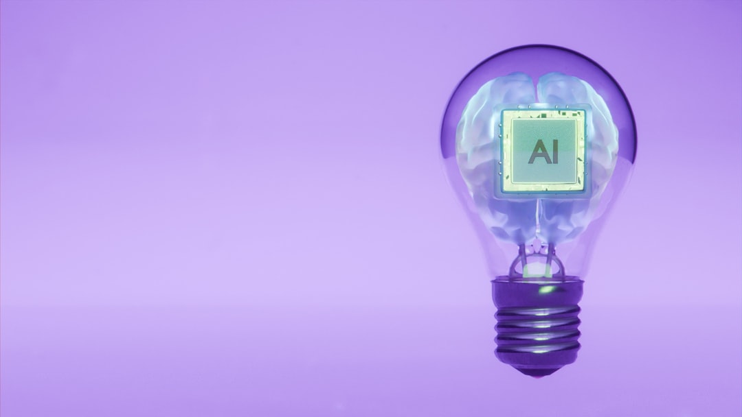 Conceptual render of artificial intelligence processor chip embedded in a white human brain inside a transparent light bulb, floating against blue purple gradient background with copy space — Foto: Omar:. Lopez-Rincon / Unsplash