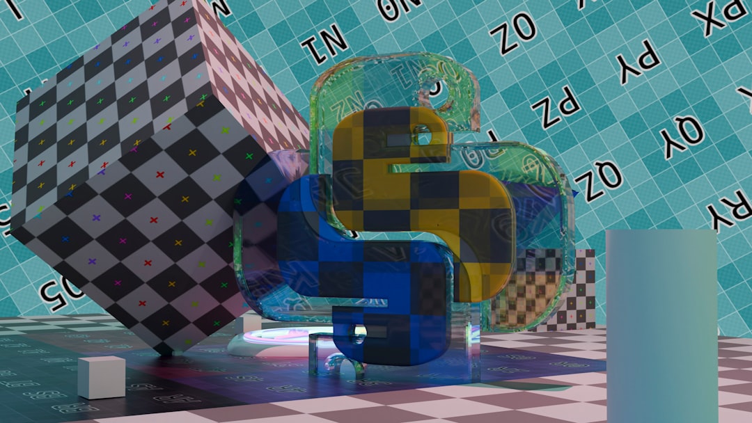 Python logo with checkered cube and abstract geometric shapes. — Foto: Brecht Corbeel / Unsplash
